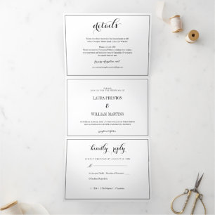 Frame Script Wedding Photo with RSVP and Details Tri-Fold Invitation