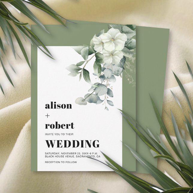 Frame with eucalyptus and white flowers wedding invitation (Creator Uploaded)