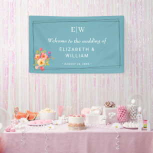 Frame with Roses, Wedding style on retro blue Banner