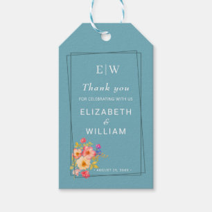 Frame with Roses, Wedding style on retro blue Gift Tags