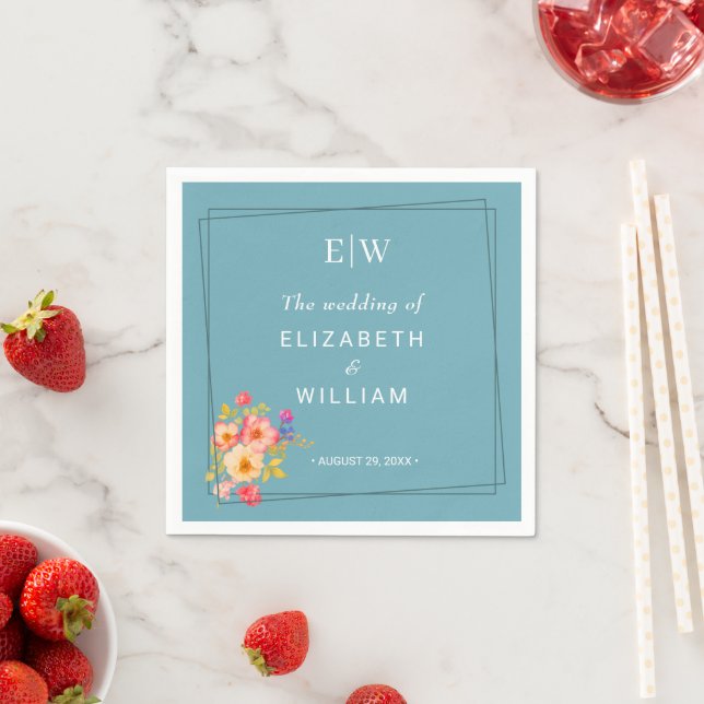  Frame with Roses, Wedding style on retro blue Napkin (Insitu)