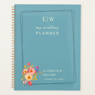 Frame with Roses, Wedding style on retro blue Planner