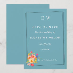 Frame with Roses, Wedding style on retro blue Save The Date
