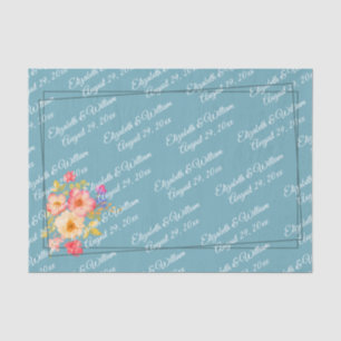 Frame with Roses, Wedding style on retro blue Tissue Paper