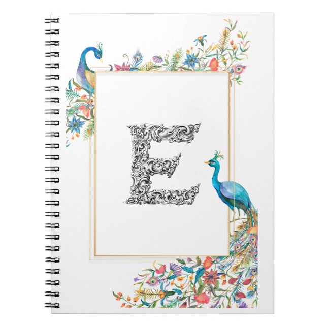 Frame with watercolor peacocks and flowers - E Notebook (Front)