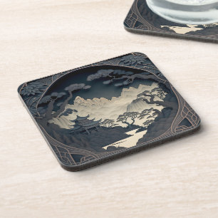Framed 3D Chinese Landscape Grey Coaster