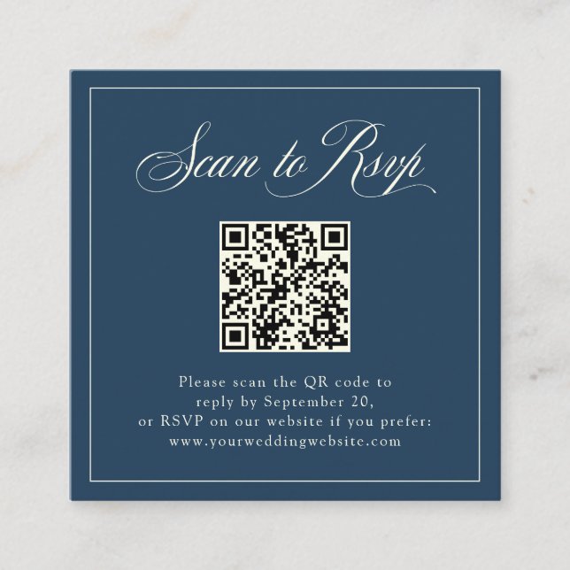 Framed Blue Italian Elegance | RSVP with QR Code Enclosure Card (Front)