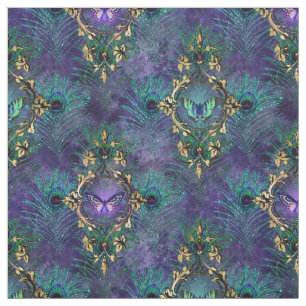 Framed Butterflies and Peacock Feathers Fabric