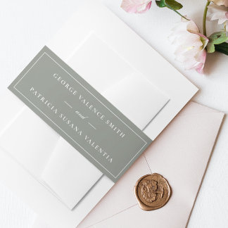 Framed | Calligraphy Elegant Sage Green Wedding Invitation Belly Band