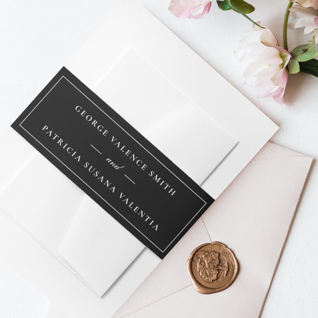 Framed | Calligraphy Elegant Tuxedo Black Wedding Invitation Belly Band (Creator Uploaded)