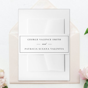 Framed Calligraphy Elegant White Black Wedding Invitation Belly Band