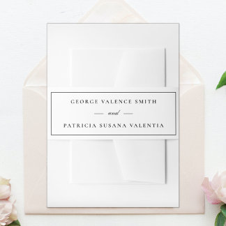 Framed Calligraphy Elegant White Black Wedding Invitation Belly Band