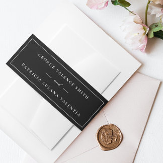 Framed | Calligraphy Elegant White Black Wedding Invitation Belly Band