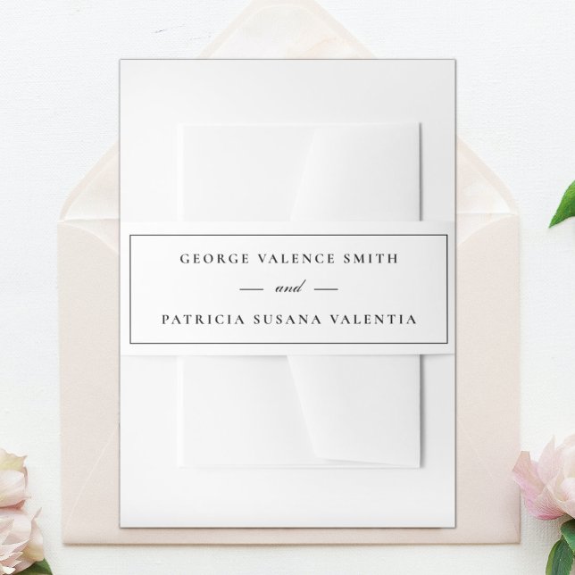 Framed Calligraphy Elegant White Black Wedding Invitation Belly Band (Creator Uploaded)