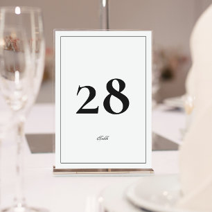 Framed Calligraphy Elegant White Black Wedding Table Number