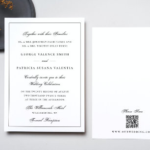 Framed   Calligraphy Elegant White QR code Wedding Invitation
