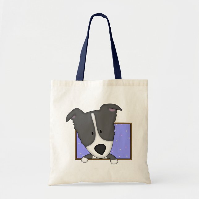 Framed Cartoon Border Collie Tote Bag (Front)