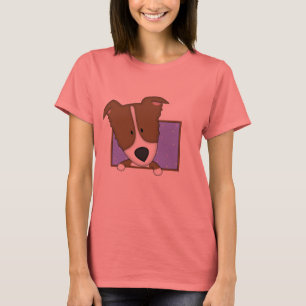 Framed Cartoon Brown Border Collie Ladies T-Shirt