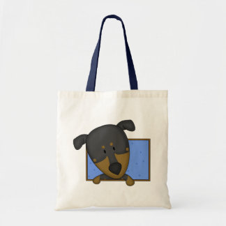 Framed Cartoon Doberman Pinscher Tote Bag