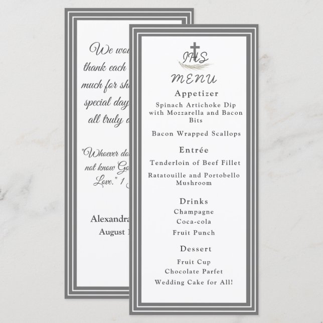 Framed Catholic Bible Verse Themed Menu Card (Front/Back)