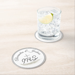 Framed Catholic Bible Verse Wedding  Round Paper Coaster