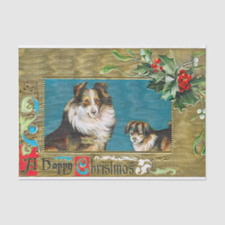 Framed Christmas Collies with Holly and Berries Tissue Paper
