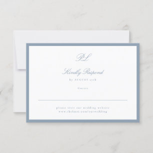 Framed Classic Formal Dusty Blue Website Monogram RSVP Card