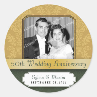 Framed Damask Golden (50th) Anniversary sticker
