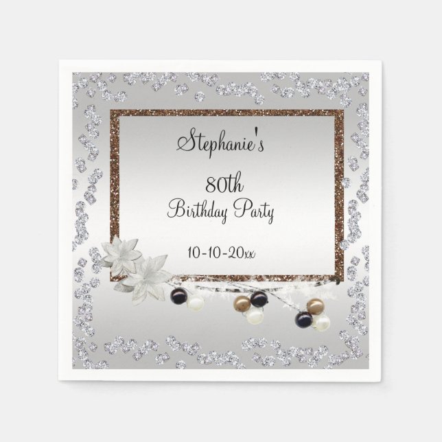 Framed Elegance 80th Birthday Party Napkin (Front)