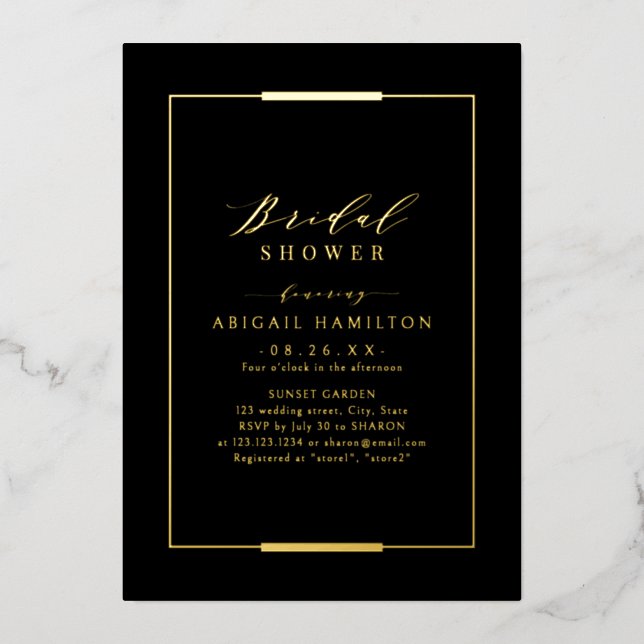 Framed Elegance Black Gold Simple Bridal Shower (Front)