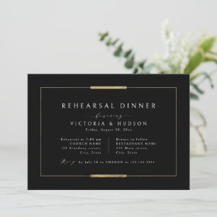 Framed Elegance Black Simple Rehearsal Dinner Invitation