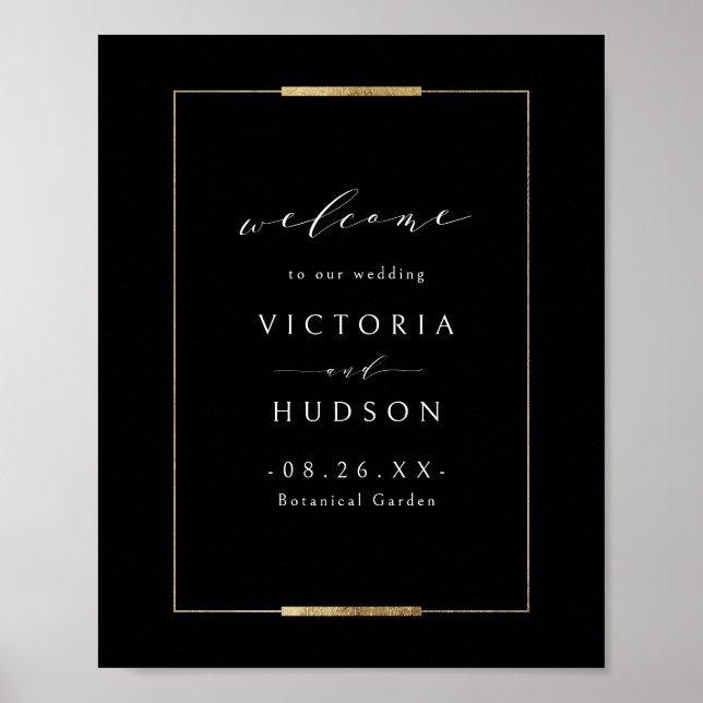 Framed Elegance Black Simple Wedding Welcome Poster (Front)