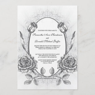 Framed Elegant Vintage Rose Wedding Invitation