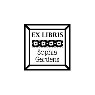 Framed Floral Ex Libris Rubber Stamp