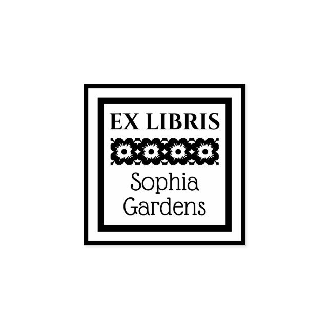 Framed Floral Ex Libris Rubber Stamp (Imprint)