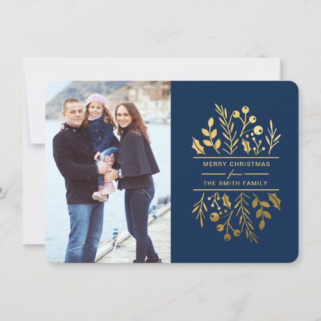 Framed floral Merry Christmas holiday photo card (Front)