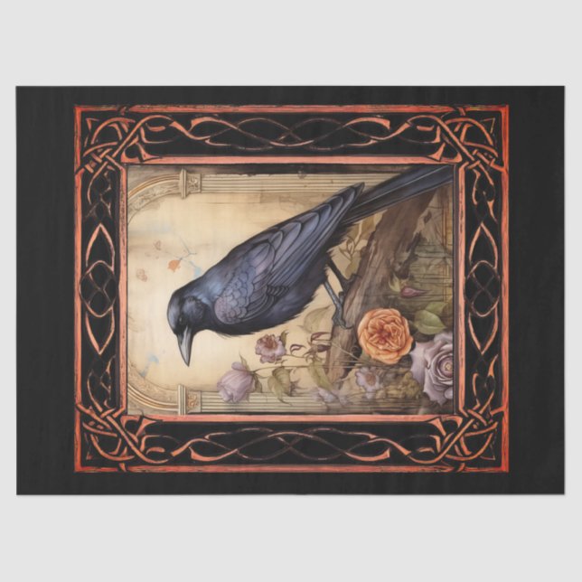 Framed Gothic Raven & Florals Decoupage Tissue Paper (Front)