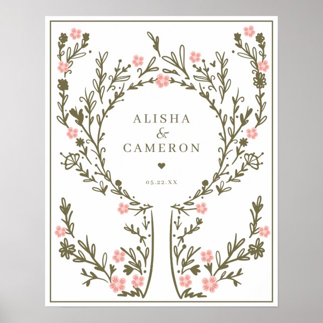 Framed Green Fingerprint Tree Wedding Guest Book (Front)