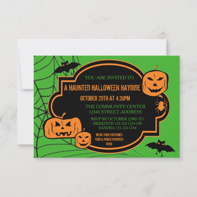 Framed Green/Orange Pumpkin - 3x5 Halloween Invite (Front)