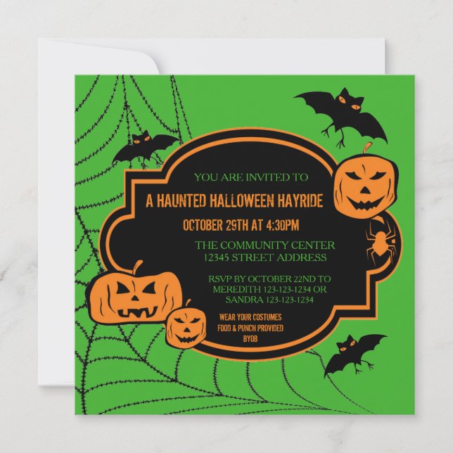 Framed Green/Orange Pumpkins - Halloween Invite (Front)