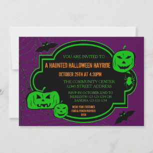 Framed Green/Purple Pumpkins - 5x7Halloween Invite