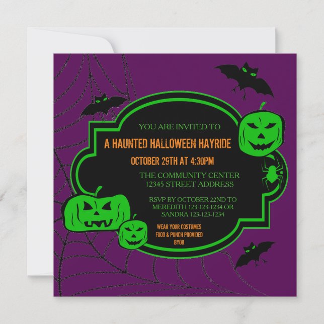 Framed Green/Purple Pumpkins - Halloween Invite (Front)