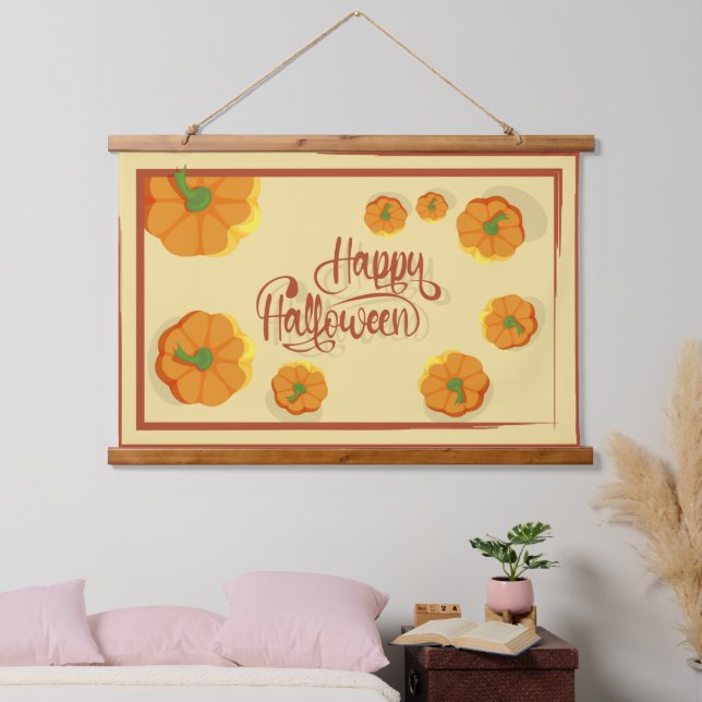 Framed greeting card Happy Halloween typography   Hanging Tapestry (Bedroom)