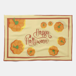 Framed greeting card Happy Halloween typography   Tea Towel