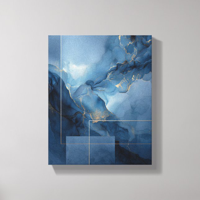 Framed Haze Blue Teal Geometric Abstract Canvas Print (Front)