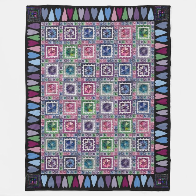 Framed Hearts Patchwork Fleece Blanket (Front)