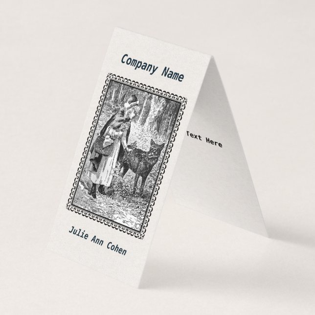 Framed Illustration Black White Riding Hood Wolf Business Card (Front)
