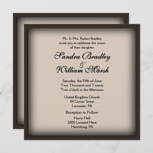 Framed Leather Look Wedding Invitation (Front/Back)