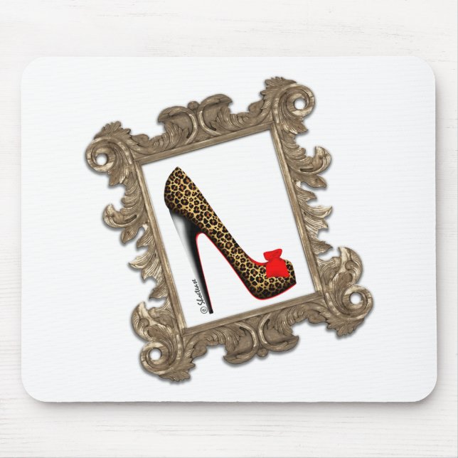 Framed Leopard Stiletto Pump Mouse Pad (Front)