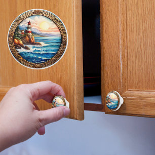 Framed Lighthouse on a Cliff Ceramic Knob